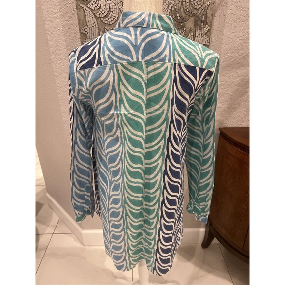 Roberta Roller Rabbit XS Leaf Print Blue & Green Button-Up Shirt - Picture 3 of 10